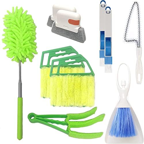 10 Pcs Venetian Window Blind Cleaner Duster Tool Set, Mini Blind Cleaner Duster Brush, Hand Held Air Conditioner Shutters Duster, Dirt Cleaner for Blind, Fan, Air Conditioner, Window Groove Gap(Green) by Weogot