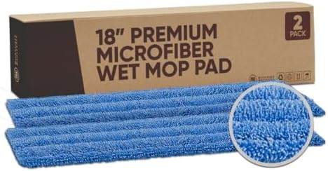 Microfiber Wholesale 18" Absorbent Microfiber Wet Mop Pad - Reusable, Machine Washable, Refills (2 Pack) by MicrofiberWholesale