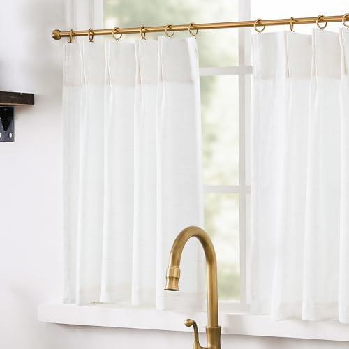 jinchan Pinch Pleated Linen Back Tab Tier Curtains, 26x24, White - Image 4