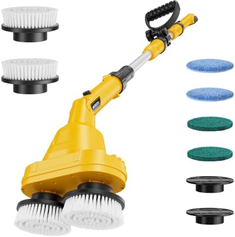 NATBEESY 2 in 1 Electric Spin Scrubber Compatible with DeWalt 20V Battery(Tool Only), Dual-Head Power Scrubber, 680/1200 RPM, 45° Adjustable Head, Extendable Handle for Tile, Tub, Floor & Bathroom by NATBEESY