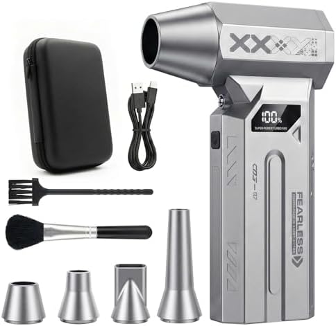 Compressed Air Duster, 120000RPM Cordless Electric Air Duster with LED Light, 4-Speed Rechargeable Air Blower with 4 Nozzles & 2 Brushes for Keyboard, PC, Car, Home and Tight-Space Cleaning by VELOZFashionUSA