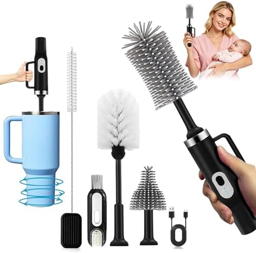 5-in-1 Long Handle Electric Water Bottle Brush, Straw Cleaner Brushes with Removable Brush Head, Water Bottle Brush, Bottle Brush,for Stanley Cups, Baby Bottles, Pacifiers by PYSUG