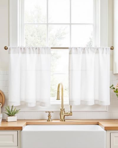 jinchan Rustic Linen Rod Pocket Tier Curtains, 26x24, 2 Panels, White by JINCHAN