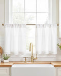 jinchan Rustic Linen Rod Pocket Tier Curtains, 26x24, 2 Panels, White by JINCHAN