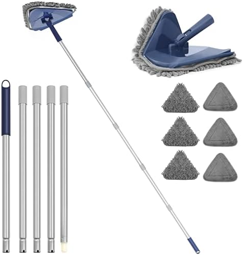 Wall Cleaner Mop with 82" Extendable Handle, 360° Rotating Head & 90° Flip, Microfiber/Chenille Pads, Built-in Squeegee for Ceiling, Wall, Baseboard and Window Cleaning by AegisHome
