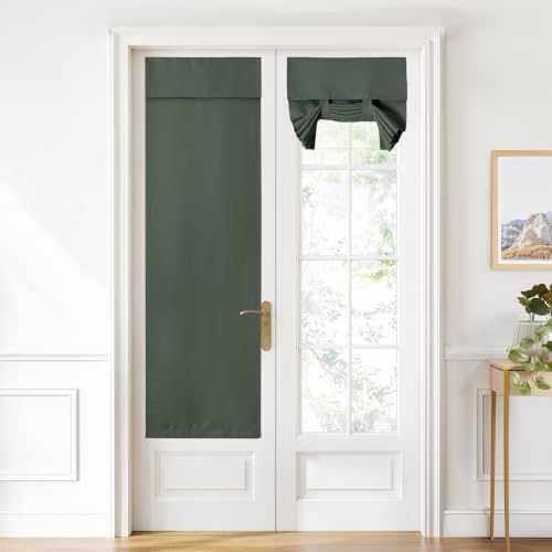 NICETOWN Greyish Green Door Curtain for French Front, Thermal Insulated Privacy Blackout Door Tie Up Shade for Indoor Glass Window Kitchen Patio Glass, 22 x 72 Inches Long, 1 Panel by NICETOWN