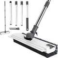 3 in 1 Floor Scrub Brush,Floor Scrubber with Squeegee and Tweezer, Push Broom with Long Handle,Heavy-Duty Stiff 90° Bristle Broom for Patio,Shower, Garage,Deck,Tile, Concrete & Wood Surface (White) by Unknown