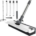 3 in 1 Floor Scrub Brush,Floor Scrubber with Squeegee and Tweezer, Push Broom with Long Handle,Heavy-Duty Stiff 90° Bristle Broom for Patio,Shower, Garage,Deck,Tile, Concrete & Wood Surface (White) by Unknown