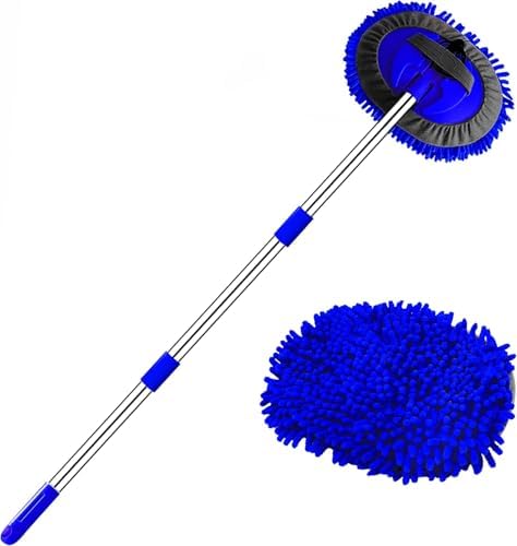 WillingHeart 47.5" Car Wash Brush Mop Cleaning Tool with Long Handle Kit for Washing Detailing Cars Truck, SUV, RV, Trailer, Boat 2 in 1 Chenille Microfiber Sponge Duster Not Hurt Paint Scratch Free by WillingHeart