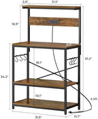 SUPERJARE Bakers Rack with Power Outlets, Microwave Stand, 31.5 X 16.5 Inch Larger Desktop, Kitchen Storage Rack with Adjustable Middle Shelf, 6 S-Shaped Hooks, Coffee Bar Stand, Rustic Brown - Image 7