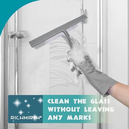 14 Inch Silicone Shower Squeegee for Glass Doors with Hook - Streak-Free Window Cleaner for Bathroom, Mirror, Tile & Car, No Scratch Squeegee with Metal Core (Gray - Image 7