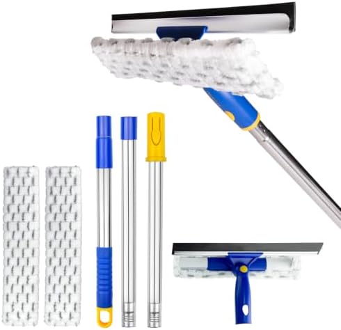 Squeegee for Window Cleaning with Extendable Pole, 53" 2-in-1 Window Cleaning Tool Kit, Shower Squeegee with Long Handle, Indoor/Outdoor High Window Cleaning-Two Pads by ITTAHO