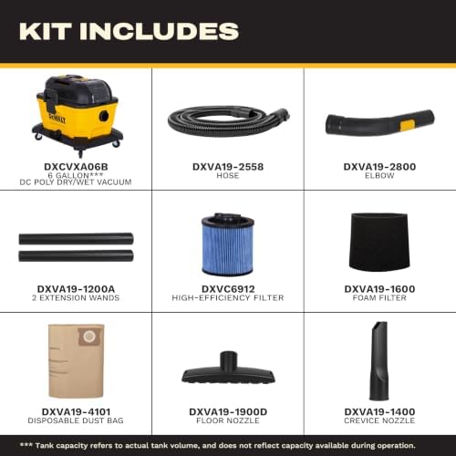 DEWALT 20V MAX Cordless Wet Dry Shop Vac 6 Gallon, Portable Vacuum Cleaner with Powerful Suction, Blower Function, On-Board Storage, Jobsite & Garage Vacuum, Tool Only, DXCVXA06B - Image 2