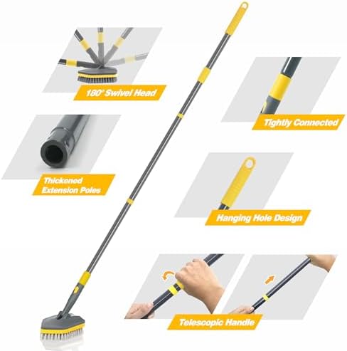 Shower Scrubber with Long Handle for Cleaning, 56" Extendable 3 in 1 Shower Cleaner Brush, Interchangeable Tub Scrub Brush Attachment for Cleaning Bathroom Bathtub Floor Wall - Image 5