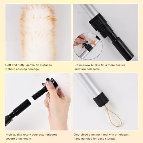 Lambswool Duster Extendable 31-55 Inch, Natural Electrostatic Feather Duster for Cleaning with Aluminum Extension Pole Reusable for High Ceilings, Fans, Blinds, Furniture, Interior & Roof Dusting - Image 3