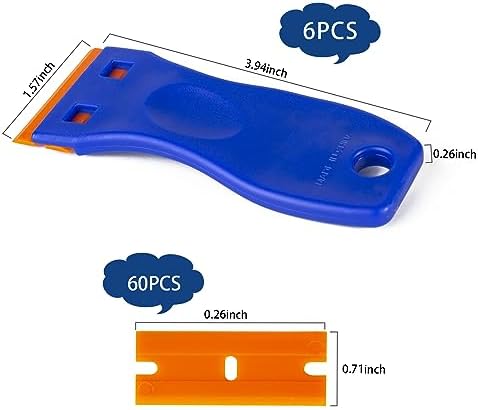 Plastic Razor Blade Scraper Tool, 6 Pcs Razor Scraper with 60 Pcs Plastic Blades, Cleaning Scraper Remover for Removal Floor Stove Scraping Labels and Decals Sticker on Car Window Glass - Image 2