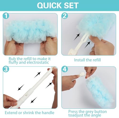 60 Count Heavy Duty Duster Refills for Swiffer, Multisurface 360° Larger Size Dusters with 4X Cleaning Power, Disposable Dusters for Pet, Cleaning Home, Blinds, Fans, Corners (60 pcs-Blue) - Image 6