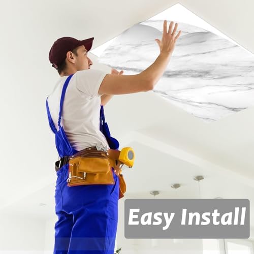 8 Pcs Fluorescent Light Covers with 80 Magnets Decorative for Classroom Ceiling Lights 4 x 2 Feet Magnetic Light Cover Filter Easy Install for Office Hospitals Drop Home Ceiling Supplies (Marble) - Image 5