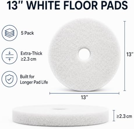 13 Inch White Polishing Floor Pads, Extra Thick 2.3 cm, 5 Pack - Image 2