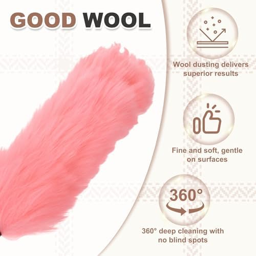 uxcell Wool Duster, 24.4" Natural Feather Cleaner Household Cleaning Duster with Solid Wooden Handle for Cleaning Fans Window Blinds Shelves Furniture, Pink - Image 5