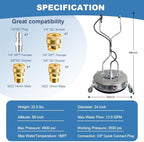 Garvee 24 in Pressure Washer Surface Cleaner with 4 Wheels&Dual Handles, 4900PSI Stainless Steel Surface Cleaner Attachment for Pressure Washer for Concrete Driveway Sidewalk Deck Patio - Image 2