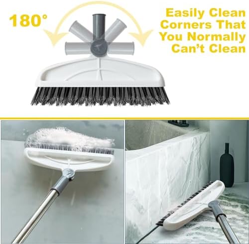 Grout Cleaner with Long Handle & Stiff Swivel Bristles - 2-in-1 Scrubber and Scraper, Tapered Design for Tile Floors, Baseboards, and Tight Spaces - Image 4
