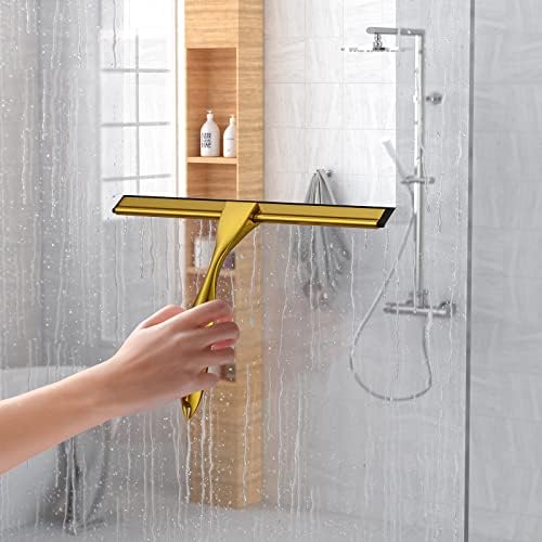 Shower Squeegee for Glass Door 12-Inch Stainless Steel Bathroom Squeegee Window Wiper, with Shower Door Hook, Adhesive Hook, and Spare Silicone Blade for Window Mirror Car All-Purpose Squeegee - Image 2