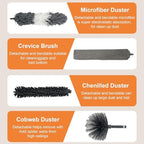 15 PCS Feather Dusters for Cleaning, Microfiber Duster with Extension Pole 100in, Extendable Duster for High Ceilings, Ceiling Fans, Baseboards, Blinds, Car Interior - Washable Reusable Dusting Tools - Image 4