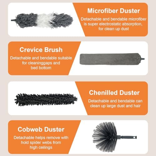 15 PCS Feather Dusters for Cleaning, Microfiber Duster with Extension Pole 100in, Extendable Duster for High Ceilings, Ceiling Fans, Baseboards, Blinds, Car Interior - Washable Reusable Dusting Tools - Image 4
