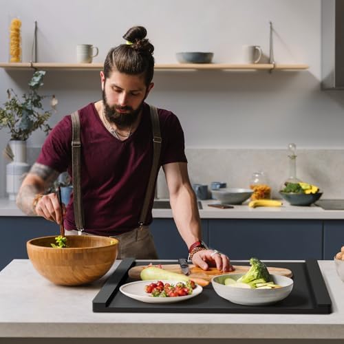 Noodle Board Stove Cover Wood(Ready to Use), Stove Top Covers for Electric Stove, Gas Stove, Wooden Decorative Rustic Kitchen Serving Tray, for Range Stovetop, Cooktop, 30'' * 22'', Black - Image 4