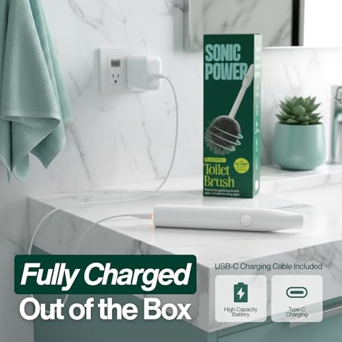 SonicPower Electric Toilet Brush & Scrubber – Self Cleaning Silicone Toilet Bowl Brush with UVC Light, Rechargeable Wireless Spinning Toilet Brush & Holder Set, Wall Mount or Floor Standing (3 Pack) - Image 4