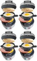 Hamilton Beach Breakfast Sandwich Maker with Egg Cooker Ring,Customize Ingredients,Perfect for English Muffins,Croissants,Mini Waffles,Perfect White Elephant Gifts,Silver (25475),(Pack of 4) by HamiltonBeach