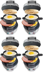 Hamilton Beach Breakfast Sandwich Maker with Egg Cooker Ring,Customize Ingredients,Perfect for English Muffins,Croissants,Mini Waffles,Perfect White Elephant Gifts,Silver (25475),(Pack of 4) by HamiltonBeach