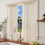 jinchan Linen Pinch Pleated Back Tab Tier Curtains, 38x63, Natural - Image 2