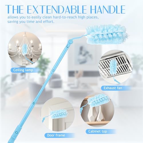 50 PCS Heavy Duty Duster Refills with Retractable Handle and Short Handle, Disposable Surface Duster Kit for Cleaning Dusting Furniture Blind Ceiling Fan (Blue) - Image 7