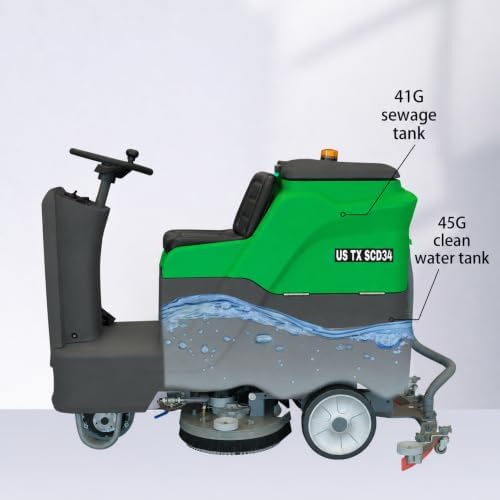 Commercial Ride-On Floor Scrubber Machine – 34" Cleaning Path, Heavy-Duty Battery Powered Floor Cleaning Machine, 41 Gal Solution Tank, 45 Gal Recovery Tank, 24V/200Ah Battery (US-TX-SCD34) - Image 2