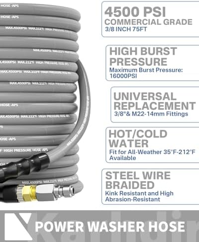Pressure Washer Hose 75FT 3/8" ID Steel Wire Braided Swivel Quick Connector - Image 2