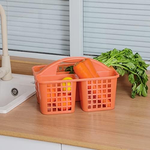 Portable Shower Caddy Basket Plastic Storage Basket with Compartment Orange - Image 4