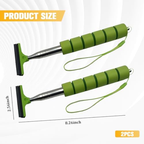 2PCS Car Side Mirror Squeegee, Retractable Vehicle Rear View Mirror Cleaning Wiper for Rainy Foggy Weather, Portable Auto Window Glass Cleaner Squeegee, Universal Fit (Green) - Image 2