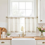 jinchan Rustic Linen Rod Pocket Tier Curtains, 26x20, 2 Panels, Natural by JINCHAN