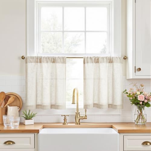 jinchan Rustic Linen Rod Pocket Tier Curtains, 26x20, 2 Panels, Natural by JINCHAN