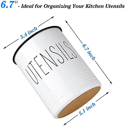 Bivvclaz Kitchen Utensil Holder, 6.7" Utensil Holder for Kitchen Counter, Cooking Utensil Crock with Cork Bottom, Modern Farmhouse Decor, Countertop Utensil Storage Caddy Organizer, White - Image 2