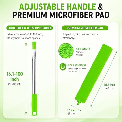Retractable Gap Dust Cleaner with Extension Pole & 3 Microfiber Cloths - Image 2