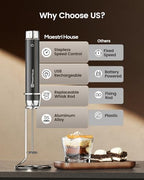 Maestri House LunaFro Max Rechargeable Milk Frother,Stepless Speed Control - Image 2