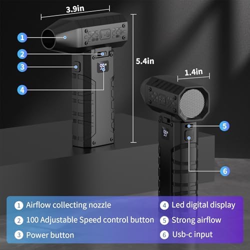 Electric Compressed Air Duster, 110,000RPM Cordless Portable Air Blower Mini Powerful Jet Dry Blower 100 Adjustable Speed Levels Rechargeable for Keyboard, PC, Car Cleaning - Image 2