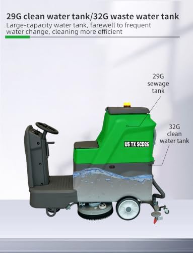 Commercial Ride-On Floor Scrubber Machine – 26" Cleaning Path, 29 Gal Solution Tank, 32 Gal Recovery Tank, Battery Powered Industrial Floor Scrubber, 6–8 Hour Runtime (US-TX SCD26) - Image 2