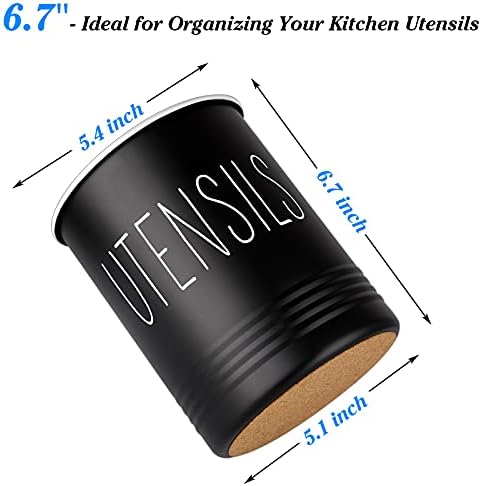 Bivvclaz Kitchen Utensil Holder, 6.7" Utensil Holder for Kitchen Counter, Cooking Utensil Crock with Cork Bottom, Modern Farmhouse Decor, Countertop Utensil Storage Organizer Caddy, Black - Image 2