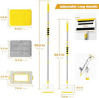 JEHONN Baseboard Cleaner Tool with Handle, 56 inches Base Boards Cleaning Mop Scrubber, 1 Stiff Bristles Brush, 2 Chenille and 2 Microfiber Pads, Wall Duster for Floorboard Ceiling Window (Yellow) - Image 6