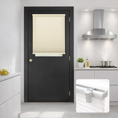 DEZ FURNISHINGS Cordless No Tools No Drill 1.5" Magnet Light Filtering Shades for Metal Doors, 28" W x 42" H, Alabaster by DEZFurnishings