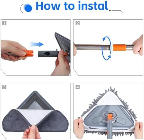 Wall Mop with 80 Inches Long Handle, Wall Cleaner Mop Tool for Window/Walls/Ceiling Fans/Dust/Baseboard/Floors Clean, 360° Ceilings Cleaner Tool Duster with Squeegee 6 Replacement Pads - Image 5